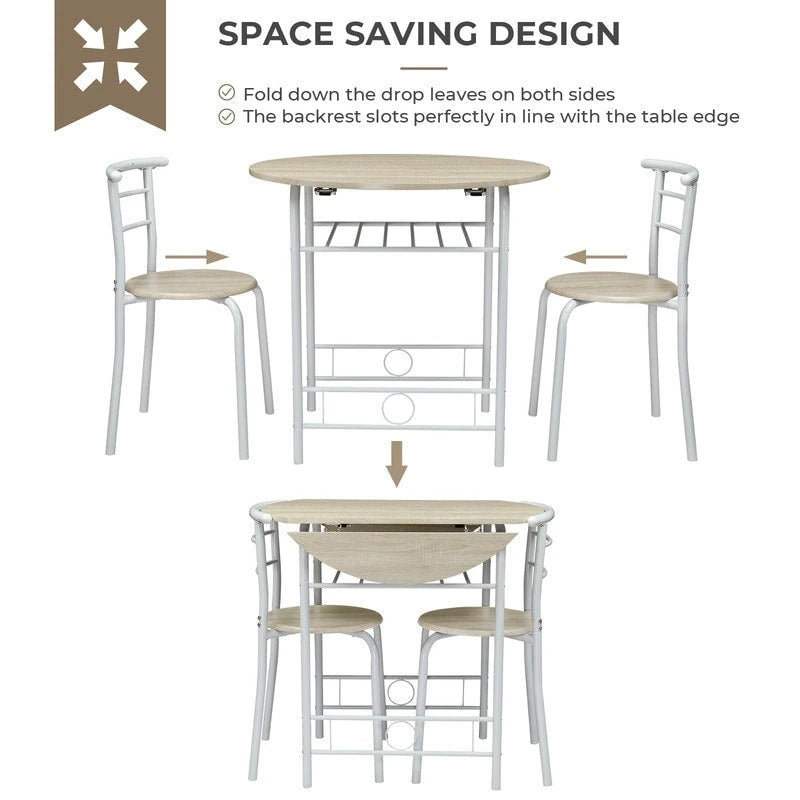 Set tavolo da pranzo rotondo allungabile per 2 persone, in rovere/nero/marrone, gambe in metallo