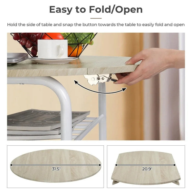 Set tavolo da pranzo rotondo allungabile per 2 persone, in rovere/nero/marrone, gambe in metallo