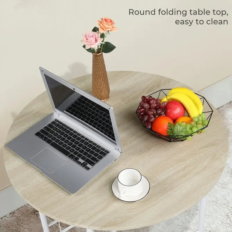 Set tavolo da pranzo rotondo allungabile per 2 persone, in rovere/nero/marrone, gambe in metallo
