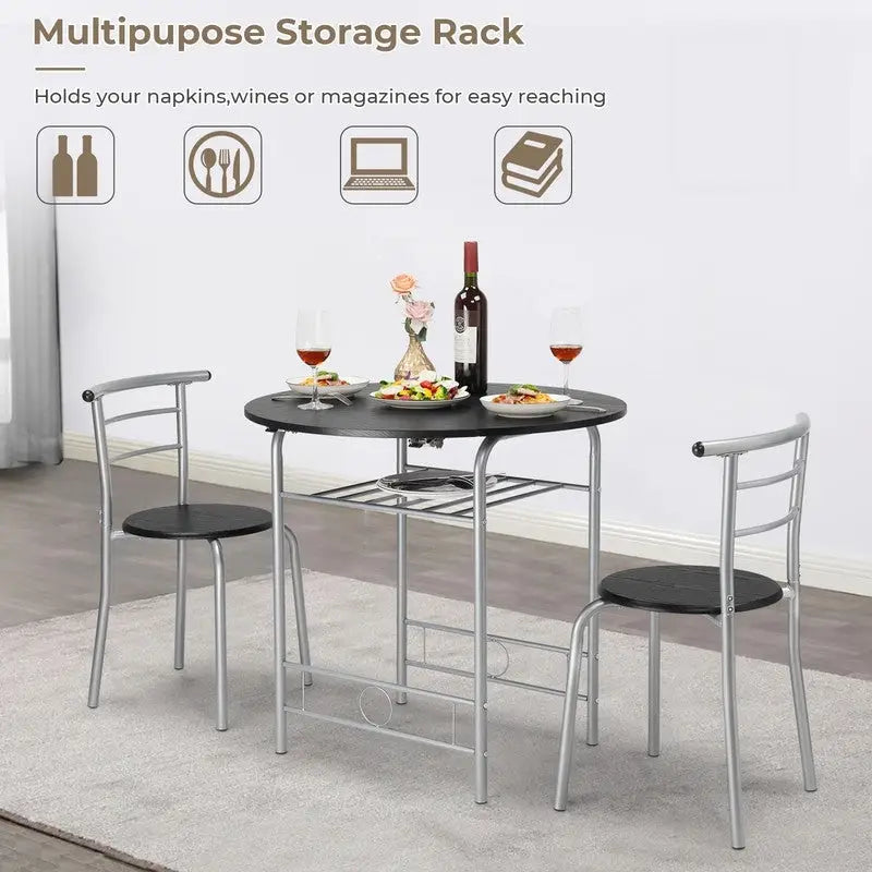 Set tavolo da pranzo rotondo allungabile per 2 persone, in rovere/nero/marrone, gambe in metallo