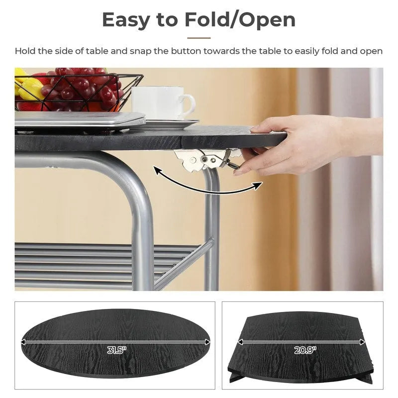 Set tavolo da pranzo rotondo allungabile per 2 persone, in rovere/nero/marrone, gambe in metallo