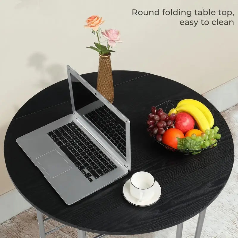 Set tavolo da pranzo rotondo allungabile per 2 persone, in rovere/nero/marrone, gambe in metallo