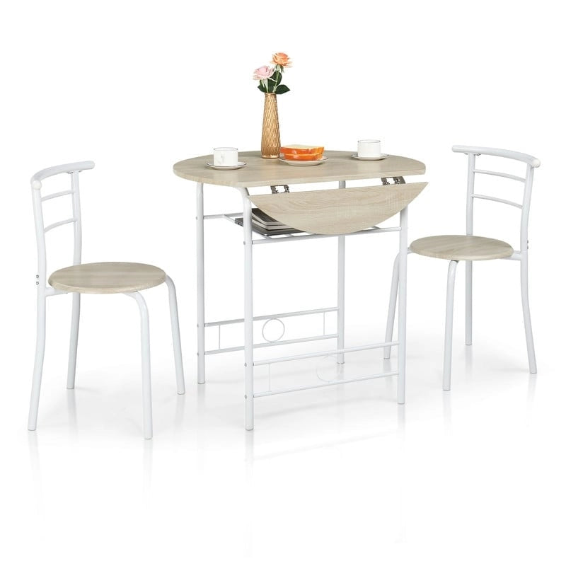 Set tavolo da pranzo rotondo allungabile per 2 persone, in rovere/nero/marrone, gambe in metallo