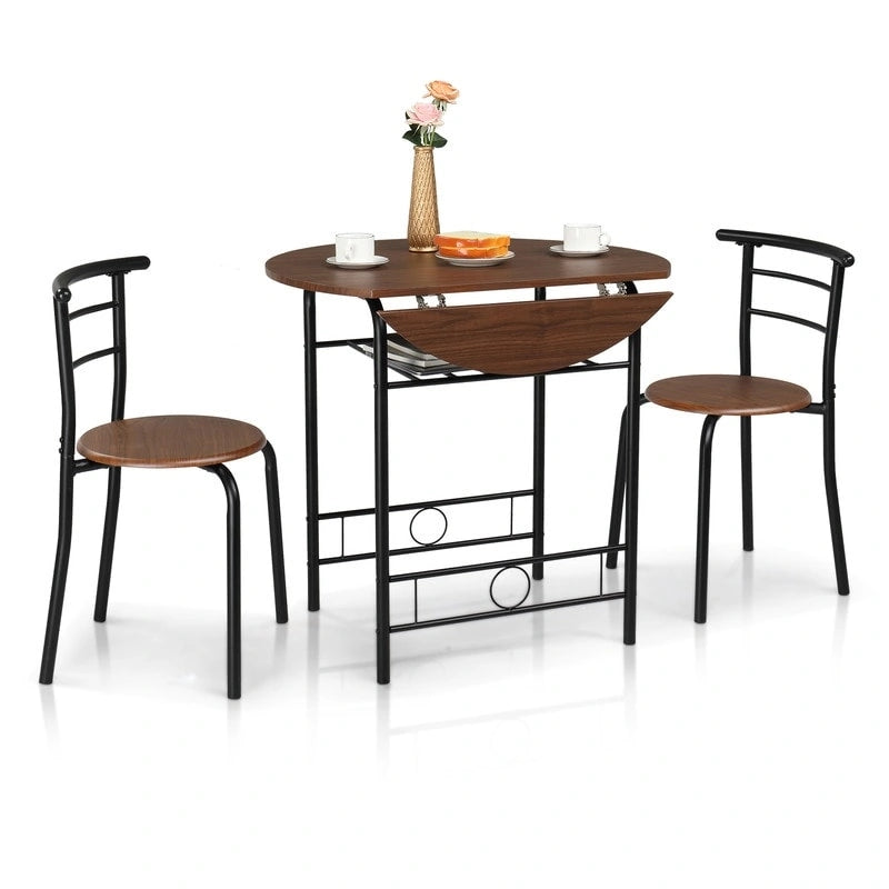 Set tavolo da pranzo rotondo allungabile per 2 persone, in rovere/nero/marrone, gambe in metallo