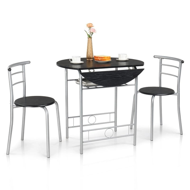 Set tavolo da pranzo rotondo allungabile per 2 persone, in rovere/nero/marrone, gambe in metallo
