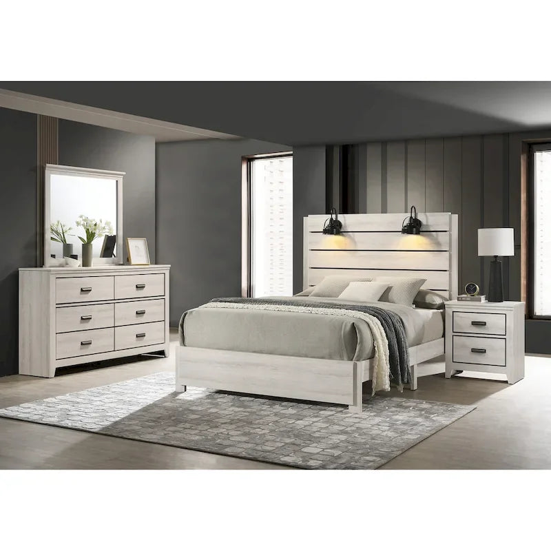 Camera da letto con pannello a LED bianco, 6 pezzi, Queen/King/Full