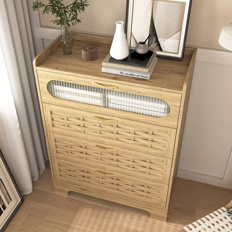 Cassettiera a 4 cassetti color kaki – Stile rustico, per 1