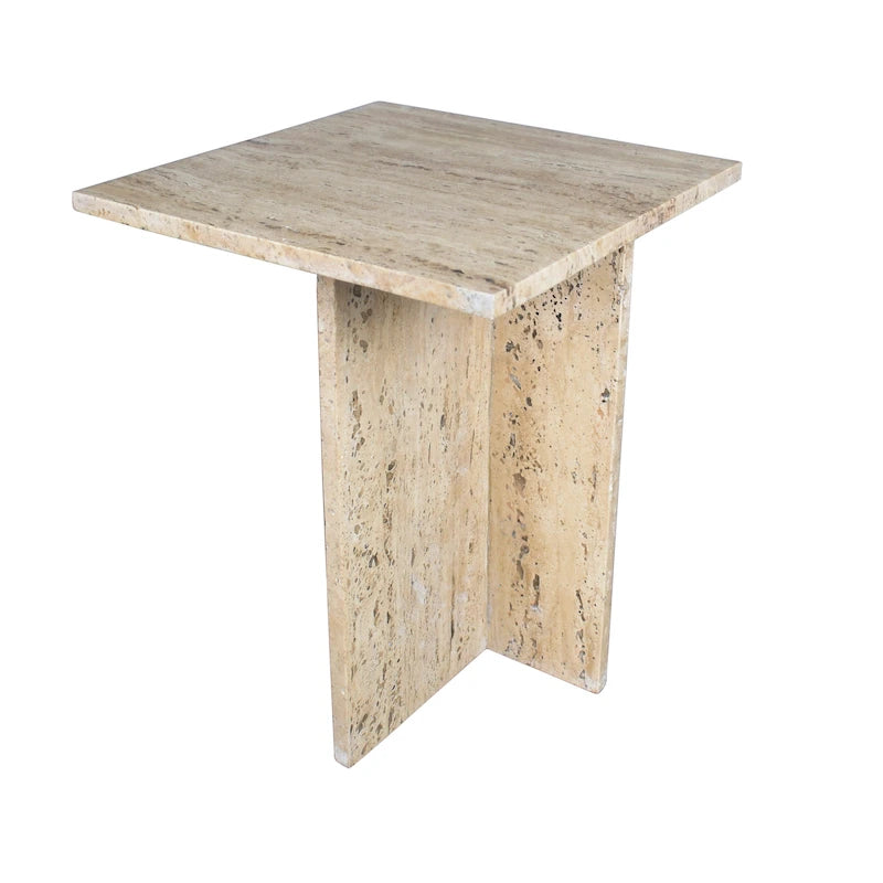 Tavolino a forma di T in marmo travertino, grigio/beige, per 1