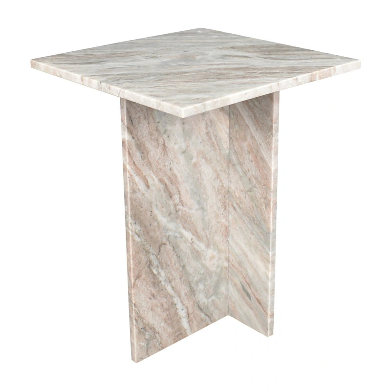Tavolino a forma di T in marmo travertino, grigio/beige, per 1
