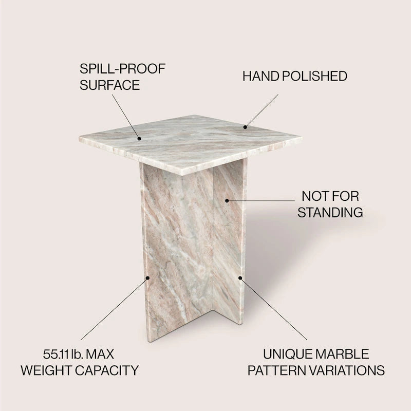 Tavolino a forma di T in marmo travertino, grigio/beige, per 1