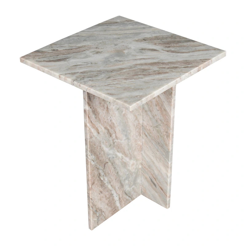 Tavolino a forma di T in marmo travertino, grigio/beige, per 1