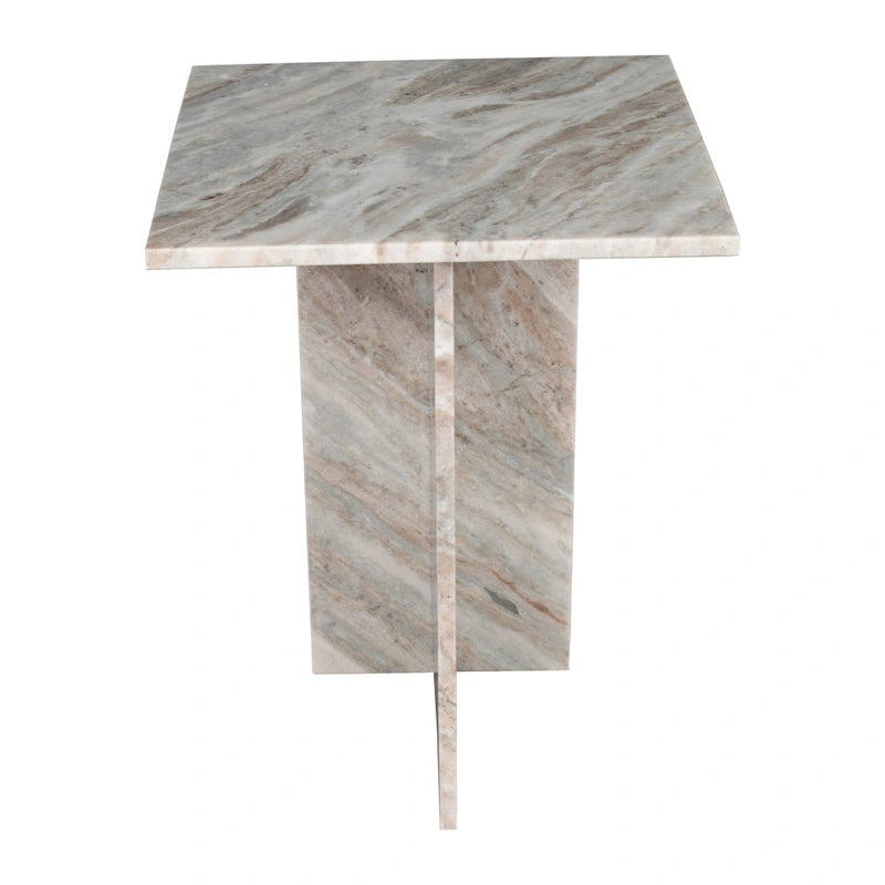 Tavolino a forma di T in marmo travertino, grigio/beige, per 1