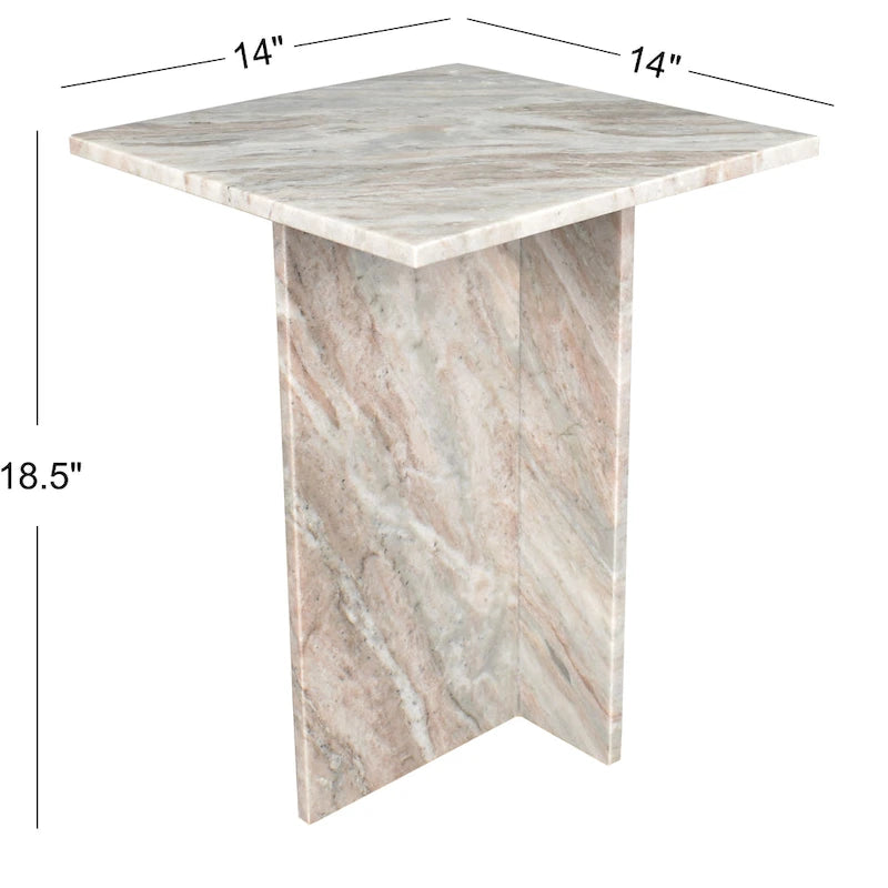 Tavolino a forma di T in marmo travertino, grigio/beige, per 1