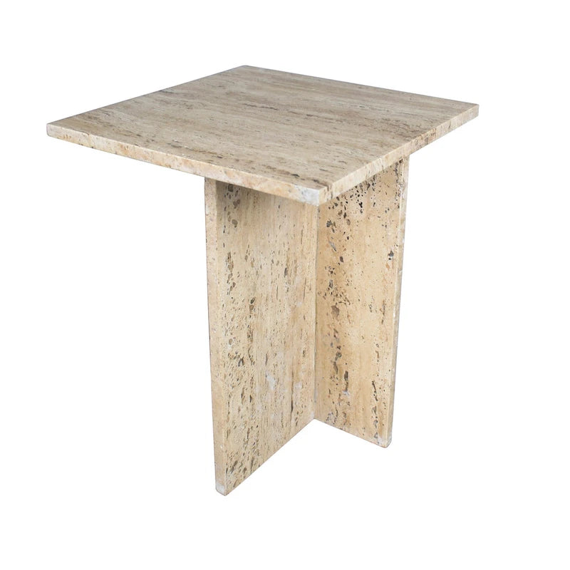 Tavolino a forma di T in marmo travertino, grigio/beige, per 1