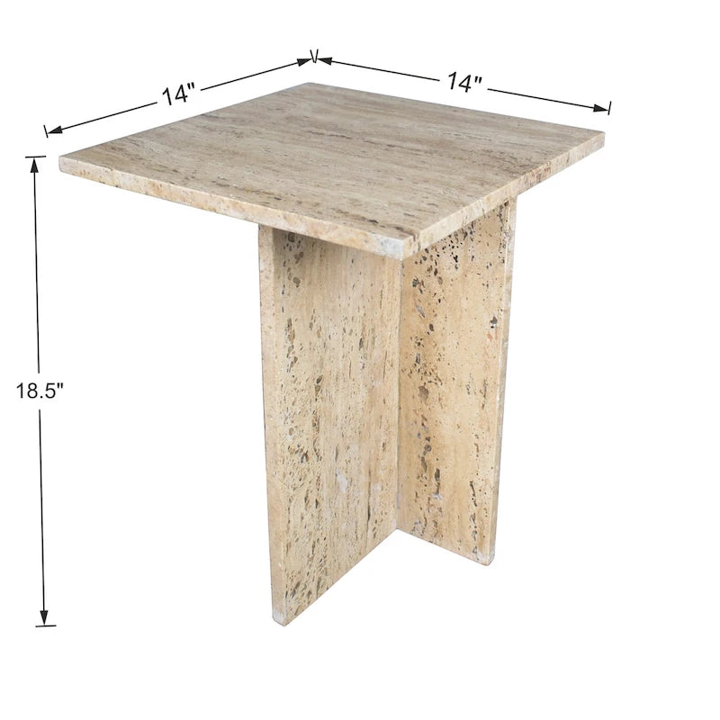 Tavolino a forma di T in marmo travertino, grigio/beige, per 1