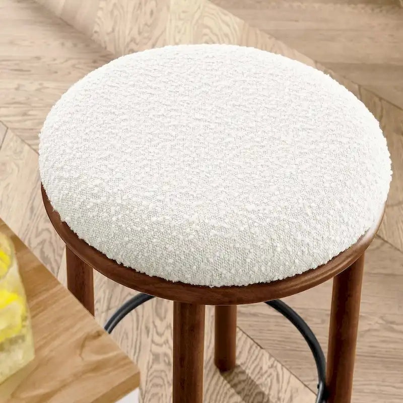 Sgabello da bancone senza schienale in tessuto Bouclé, Struttura in rovere/noce, Set da 2