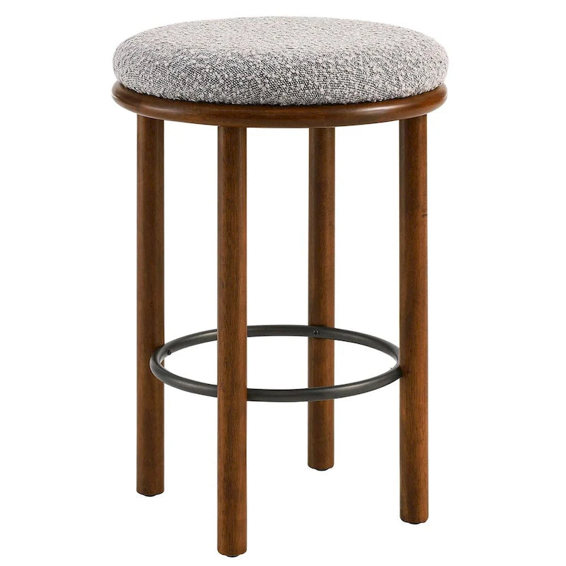 Sgabello da bancone senza schienale in tessuto Bouclé, Struttura in rovere/noce, Set da 2