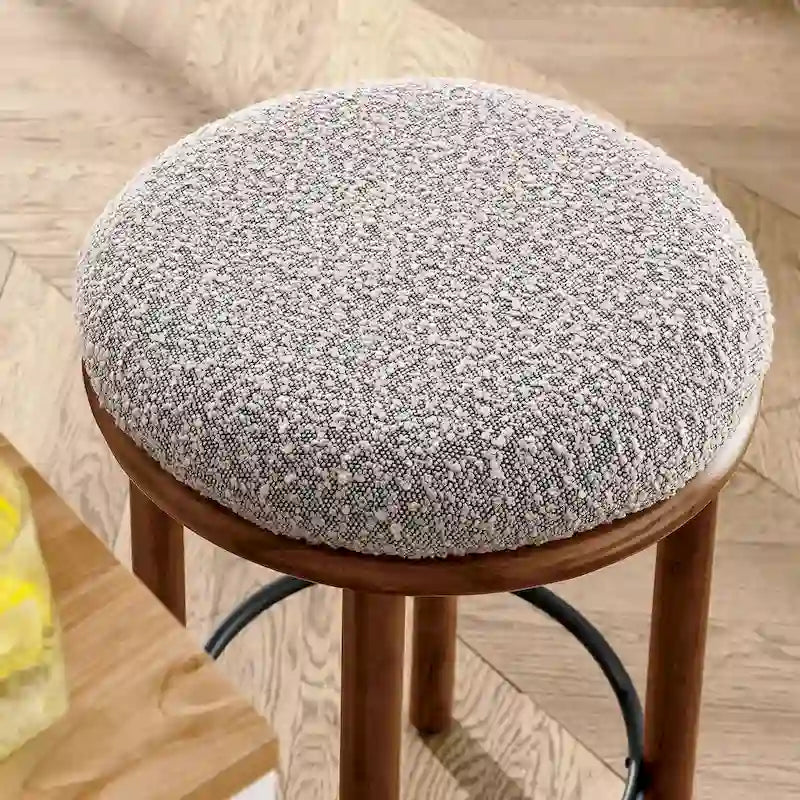Sgabello da bancone senza schienale in tessuto Bouclé, Struttura in rovere/noce, Set da 2