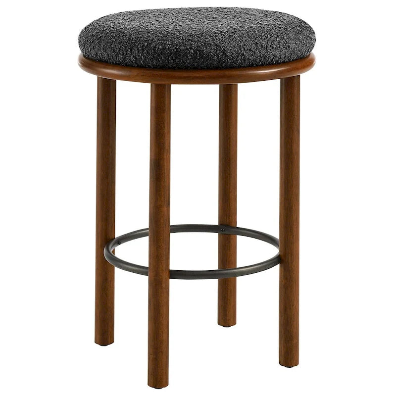 Sgabello da bancone senza schienale in tessuto Bouclé, Struttura in rovere/noce, Set da 2