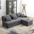 Divano sezionale a L grigio / giallo / beige con chaise longue reversibile, 4 posti a sedere