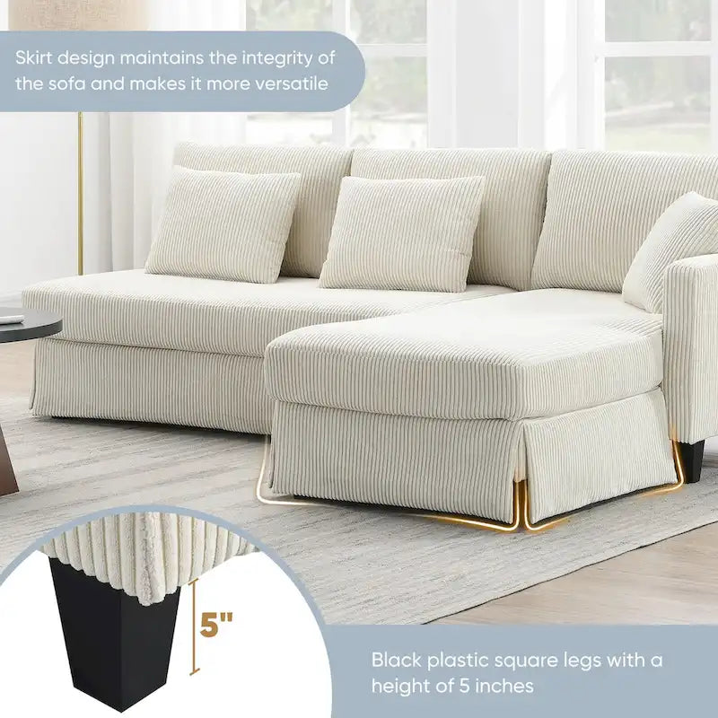 Divano sezionale a L grigio / giallo / beige con chaise longue reversibile, 4 posti a sedere