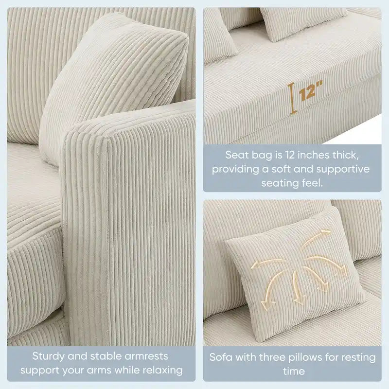 Divano sezionale a L grigio / giallo / beige con chaise longue reversibile, 4 posti a sedere