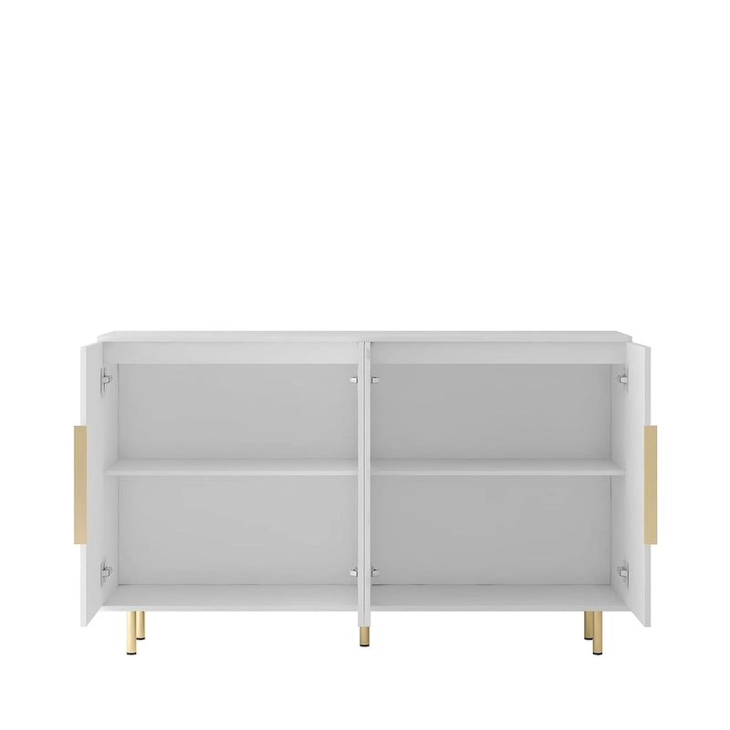 Credenza a pannelli scanalati bianchi/neri, mobile contenitore a 2 ante, montaggio da 1 persona