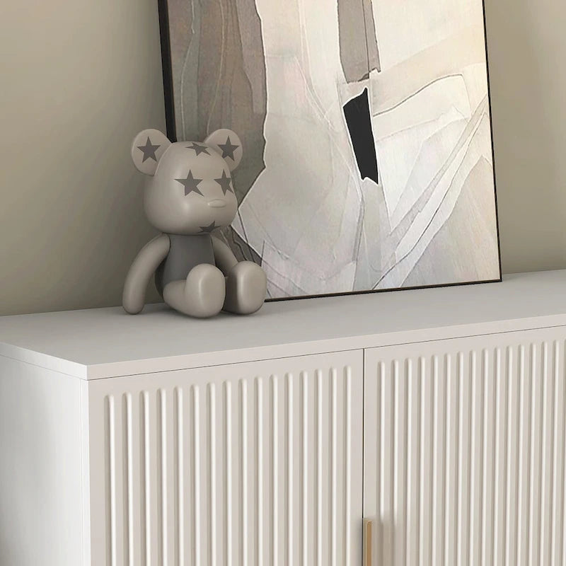 Credenza a pannelli scanalati bianchi/neri, mobile contenitore a 2 ante, montaggio da 1 persona
