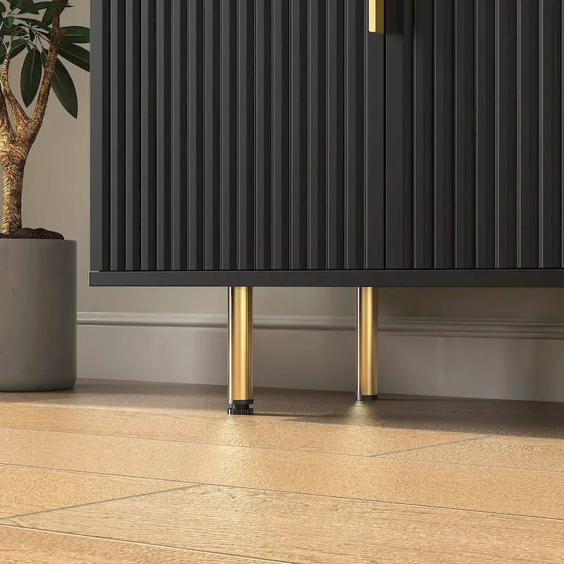 Credenza a pannelli scanalati bianchi/neri, mobile contenitore a 2 ante, montaggio da 1 persona