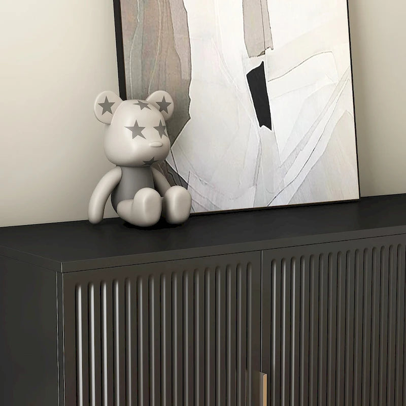 Credenza a pannelli scanalati bianchi/neri, mobile contenitore a 2 ante, montaggio da 1 persona
