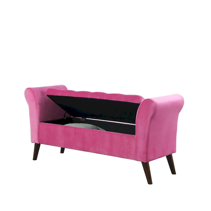Panca contenitore imbottita con braccioli rosa acceso/beige, 1 posto