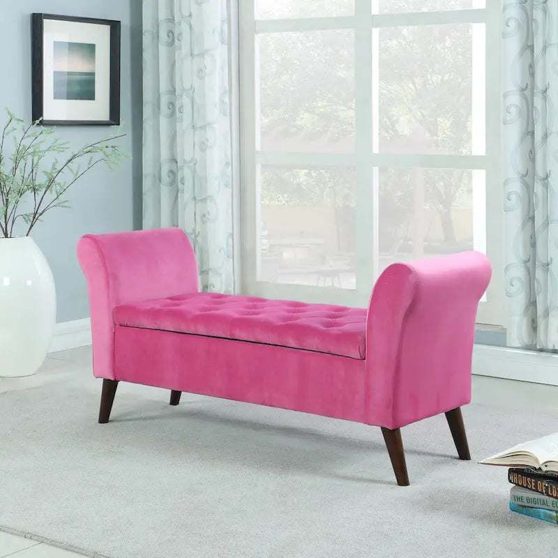 Panca contenitore imbottita con braccioli rosa acceso/beige, 1 posto