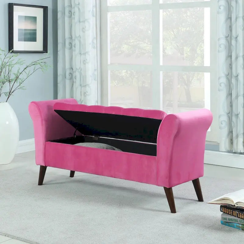 Panca contenitore imbottita con braccioli rosa acceso/beige, 1 posto