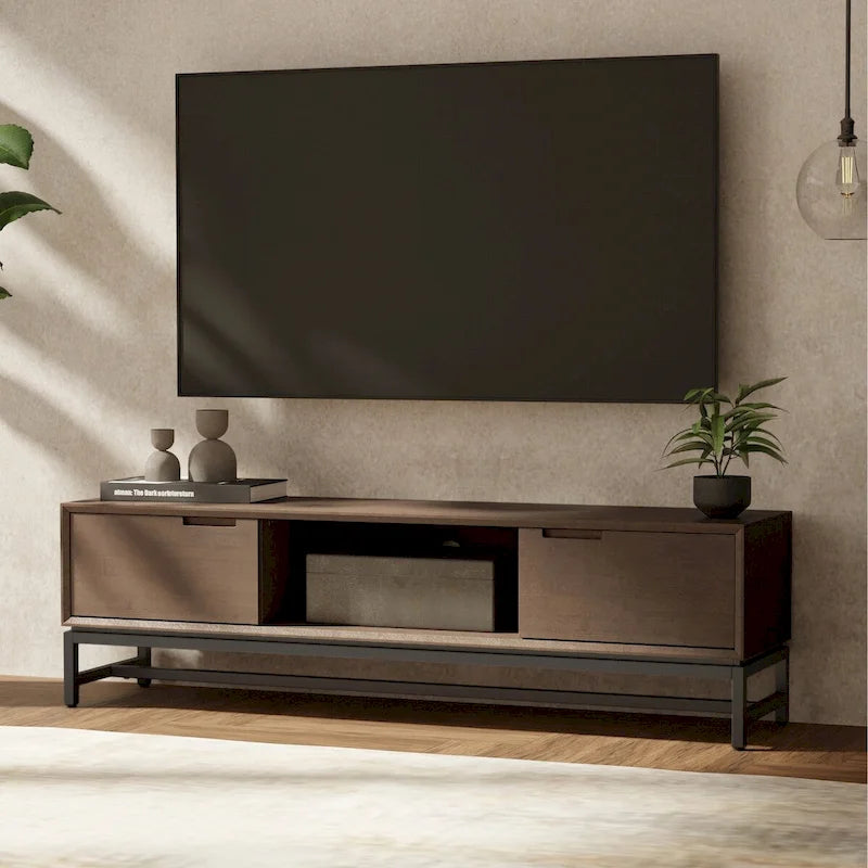Mobile TV moderno industriale Noce Marrone 72" per TV fino a 80"