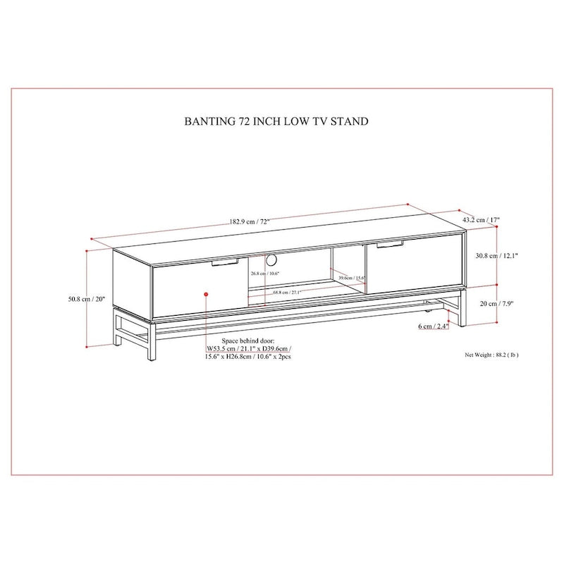 Mobile TV moderno industriale Noce Marrone 72" per TV fino a 80"