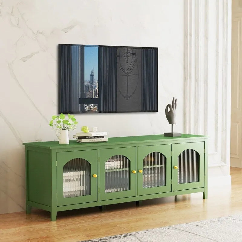Mobile Porta TV Vintage Verde Antico con Ante in Vetro, Credenza a 2 Ante per 1