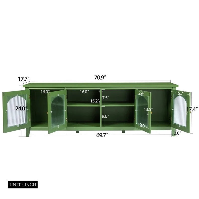 Mobile Porta TV Vintage Verde Antico con Ante in Vetro, Credenza a 2 Ante per 1