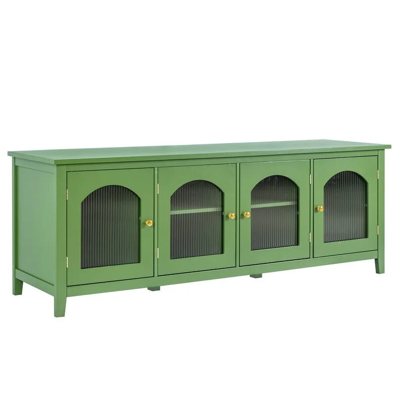 Mobile Porta TV Vintage Verde Antico con Ante in Vetro, Credenza a 2 Ante per 1