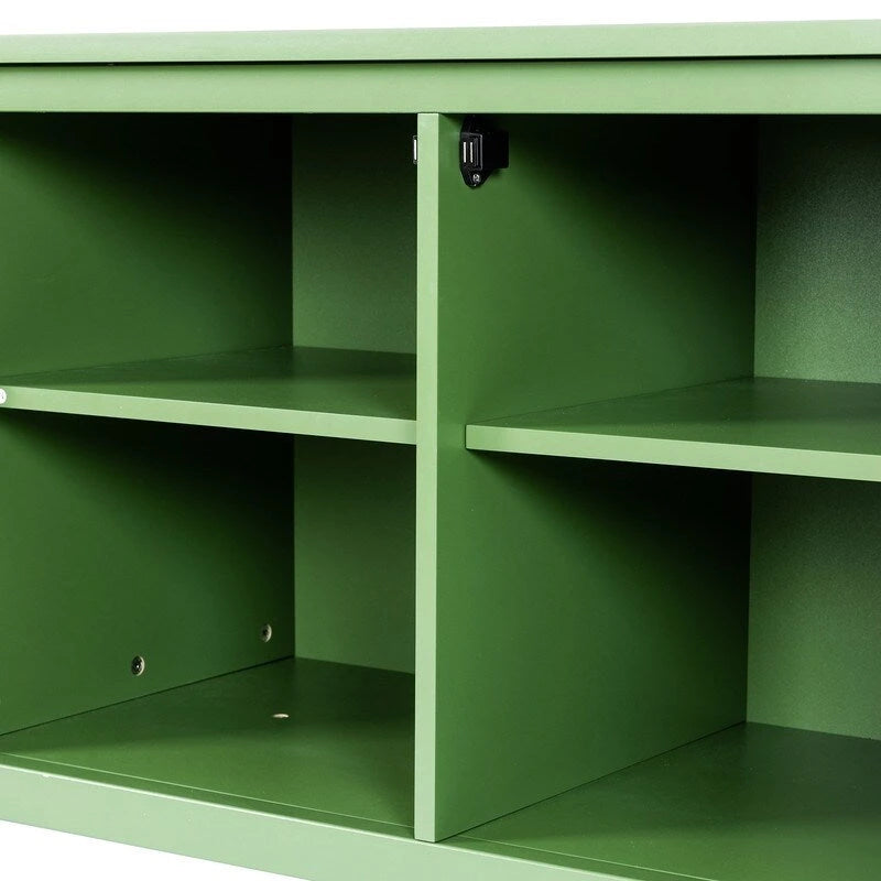 Mobile Porta TV Vintage Verde Antico con Ante in Vetro, Credenza a 2 Ante per 1