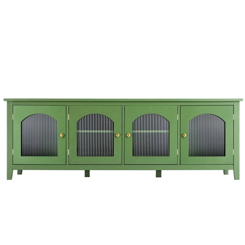 Mobile Porta TV Vintage Verde Antico con Ante in Vetro, Credenza a 2 Ante per 1