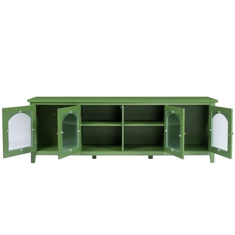 Mobile Porta TV Vintage Verde Antico con Ante in Vetro, Credenza a 2 Ante per 1
