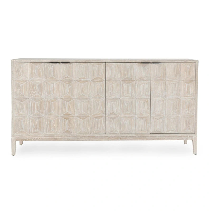 Credenza in Legno di Quercia Bianca | Stile Geometrico a 4 Ante | Posti a sedere 4