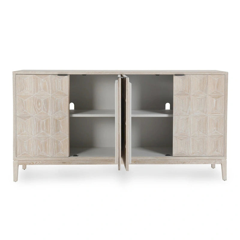 Credenza in Legno di Quercia Bianca | Stile Geometrico a 4 Ante | Posti a sedere 4