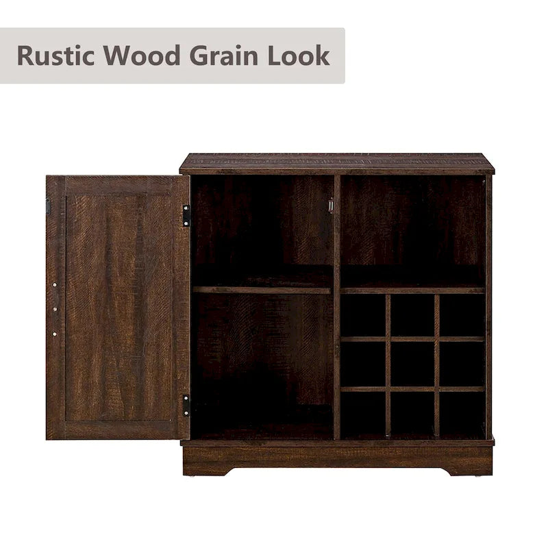 Credenza a buffet con porta scorrevole a grana di legno Espresso/Grigio con portabottiglie – Stile retrò, unità singola