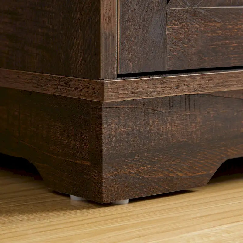 Credenza a buffet con porta scorrevole a grana di legno Espresso/Grigio con portabottiglie – Stile retrò, unità singola
