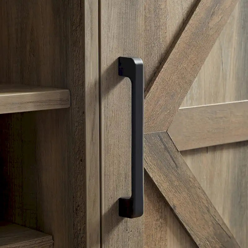 Credenza a buffet con porta scorrevole a grana di legno Espresso/Grigio con portabottiglie – Stile retrò, unità singola