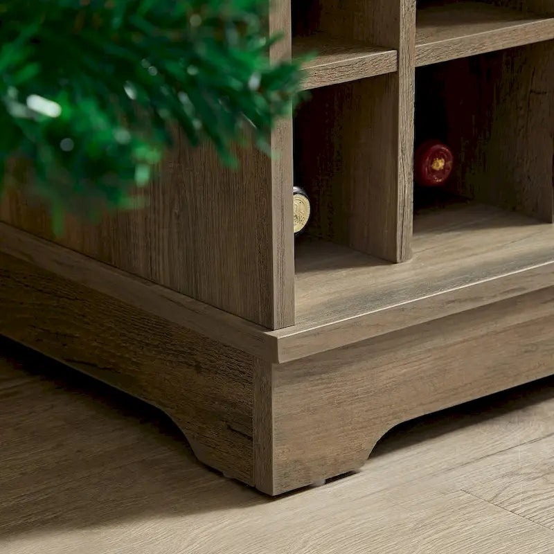 Credenza a buffet con porta scorrevole a grana di legno Espresso/Grigio con portabottiglie – Stile retrò, unità singola