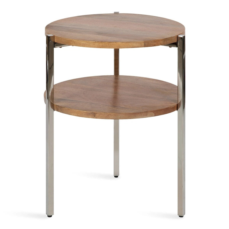 Tavolino rotondo a 2 ripiani naturale/argento, 48x48x63 cm, per 1 persona