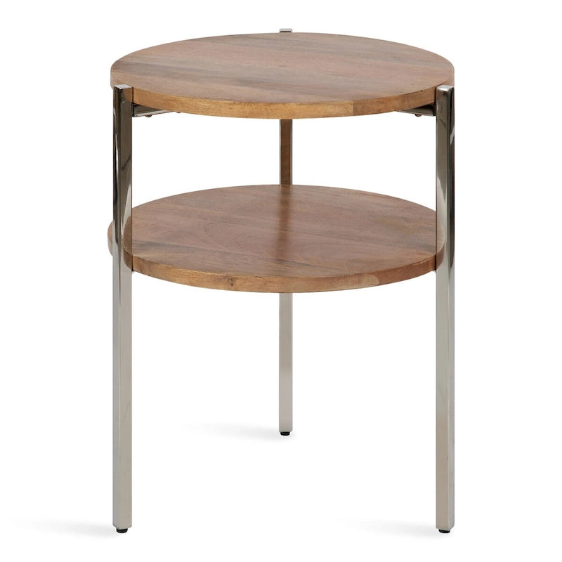 Tavolino rotondo a 2 ripiani naturale/argento, 48x48x63 cm, per 1 persona