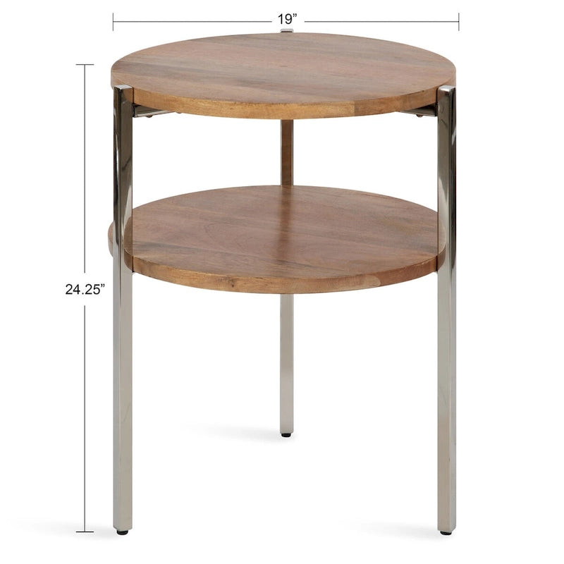Tavolino rotondo a 2 ripiani naturale/argento, 48x48x63 cm, per 1 persona